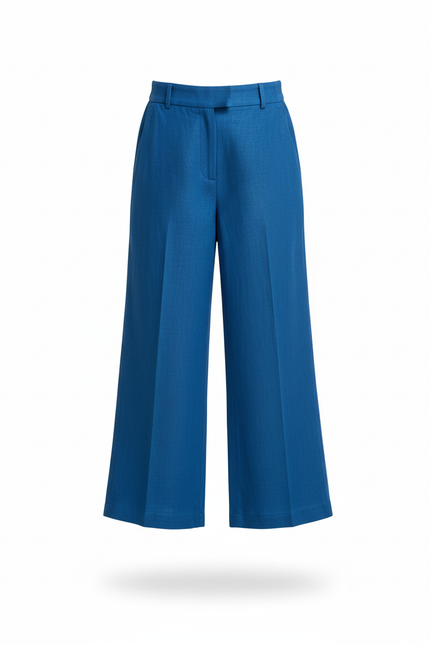 Pantalon En Lin Bleu Ample Taille Haute Fille - vue 3