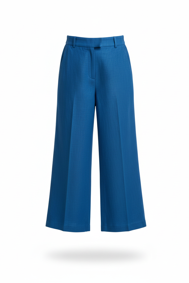Pantalon En Lin Bleu Ample Taille Haute Fille - vue 3