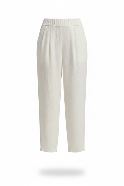 Pantalon En Lin Blanc Cassé Ample Décontracté Fluide - vue 3
