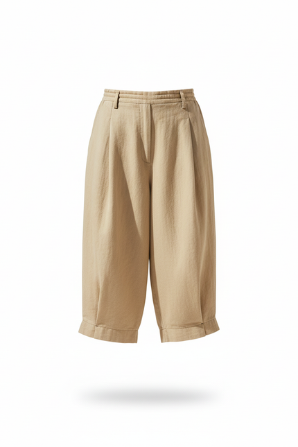 Pantalon En Lin Beige Ample Coton Fluide Décontracté - vue 3