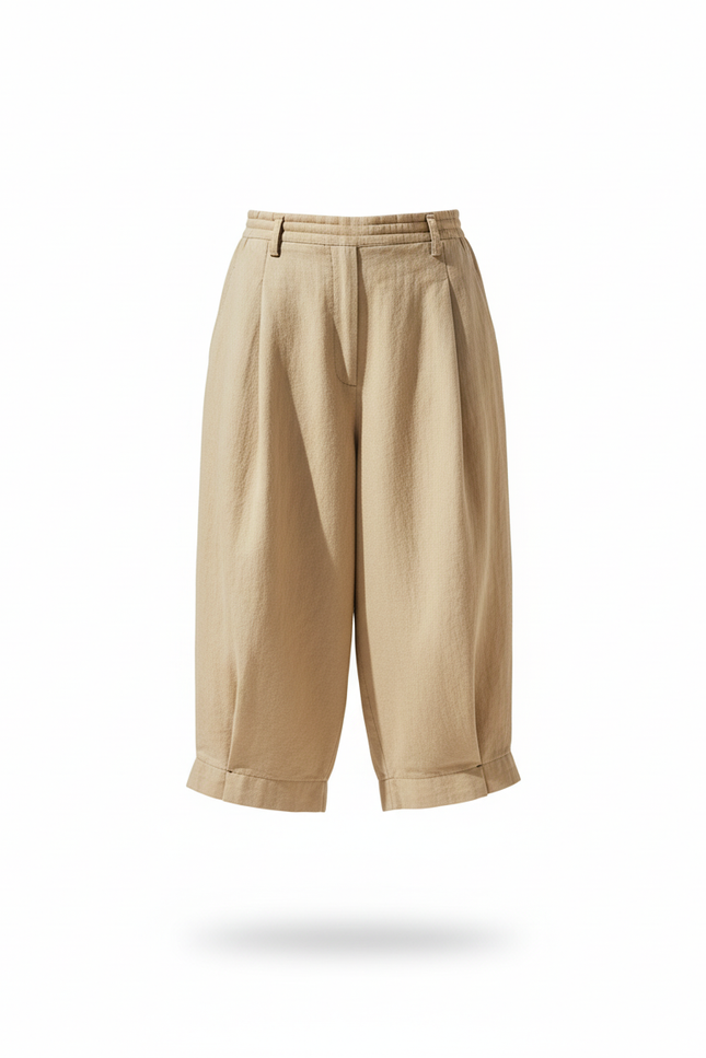 Pantalon En Lin Beige Ample Coton Fluide Décontracté - vue 3