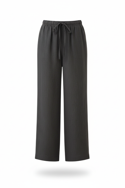 Pantalon En Lin Gris Anthracite Ample Taille Haute Décontracté - vue 3
