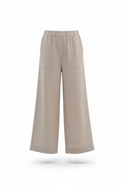 Pantalon En Lin Gris Ample Décontracté Fille - vue 3