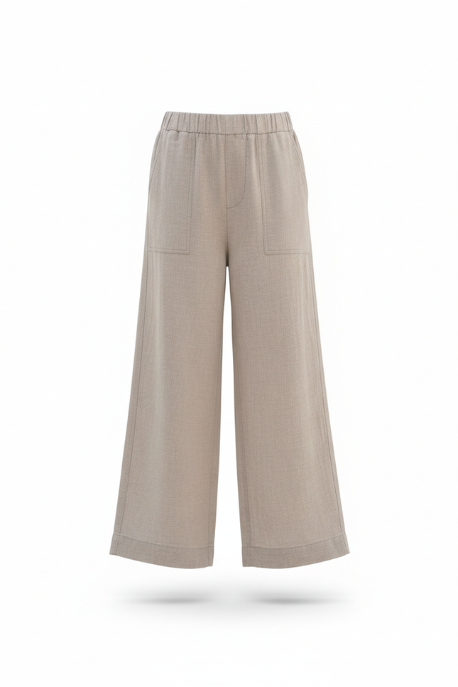 Pantalon En Lin Gris Ample Décontracté Fille - vue 3
