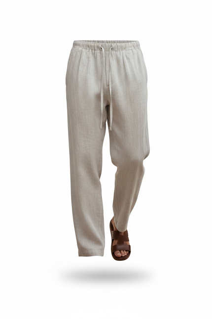 Pantalon En Lin Homme Ample Décontracté Beige Clair - vue 3