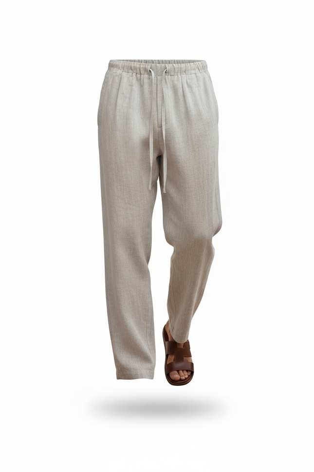 Pantalon En Lin Homme Ample Décontracté Beige Clair - vue 3