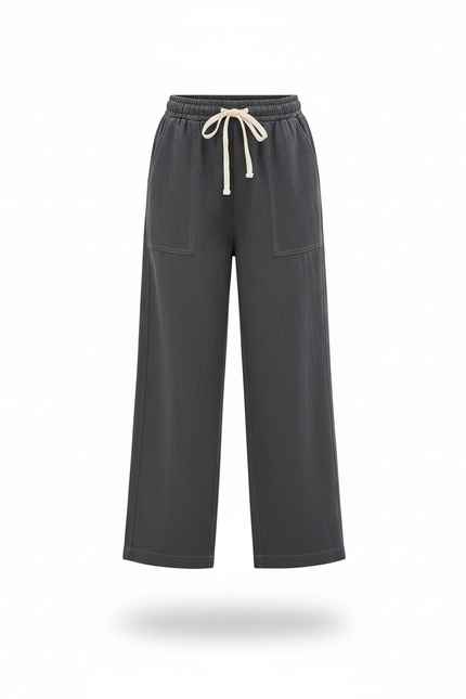 Pantalon En Lin Gris Ample Décontracté Enfant Fille - vue 3