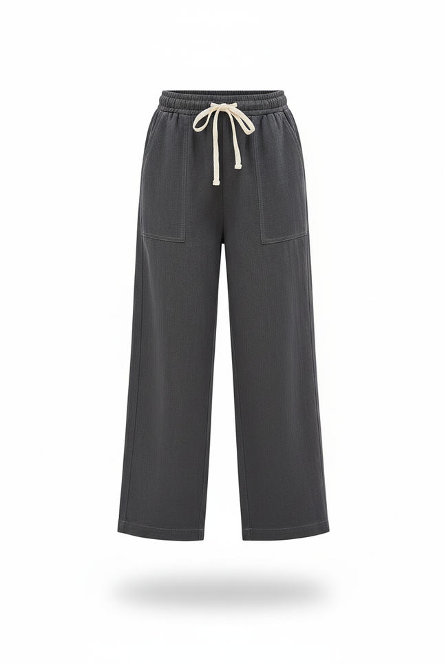 Pantalon En Lin Gris Ample Décontracté Enfant Fille - vue 3
