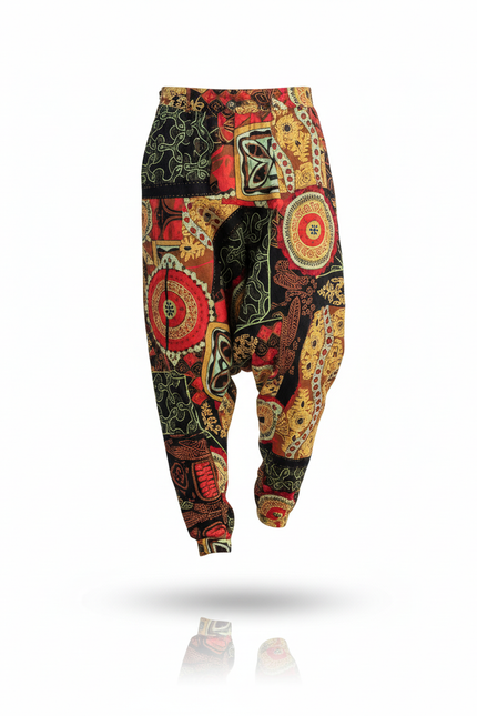Pantalon En Lin Harem Imprimé Ethnique Fluide Bohème - Multicolore - vue 3
