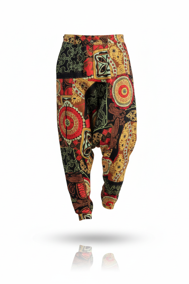 Pantalon En Lin Harem Imprimé Ethnique Fluide Bohème - Multicolore - vue 3