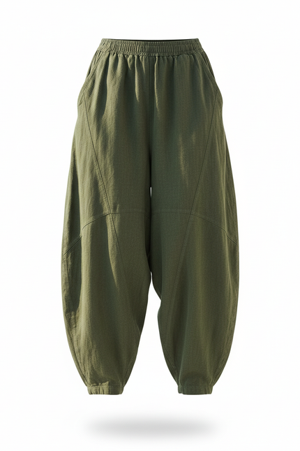 Pantalon En Lin Vert Femme - Kaki - vue 3
