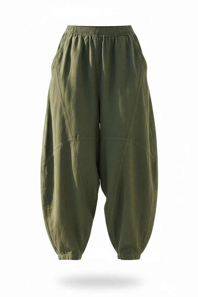 Pantalon En Lin Vert Femme - Kaki - vue 3