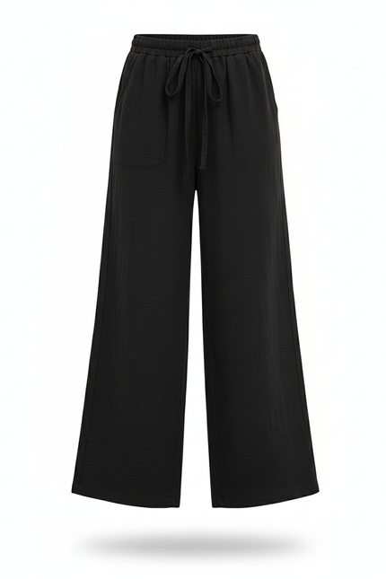 Pantalon En Lin Noir Ample Décontracté Fille - vue 3