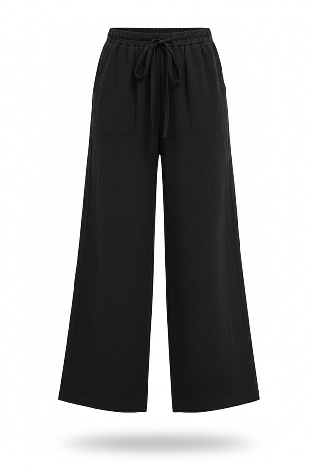 Pantalon En Lin Noir Ample Décontracté Fille - vue 3