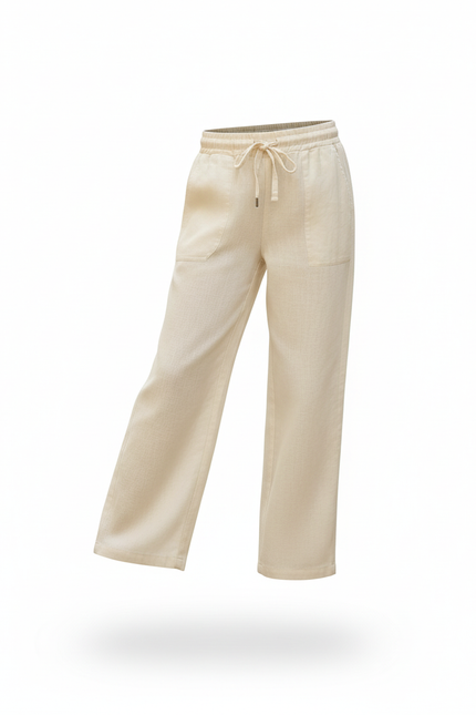 Pantalon En Lin Beige Ample Droit Confortable - vue 3