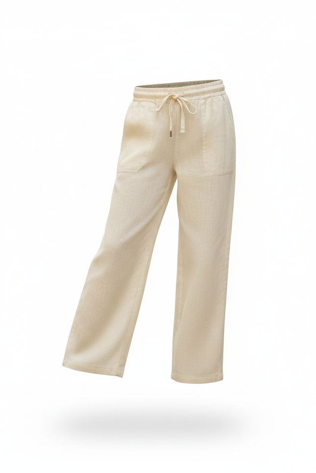 Pantalon En Lin Beige Ample Droit Confortable - vue 3