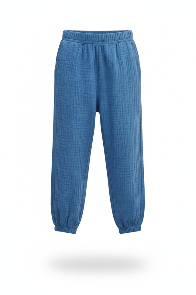 Pantalon En Lin Bleu Enfant Ample Décontracté Respirant - vue 3