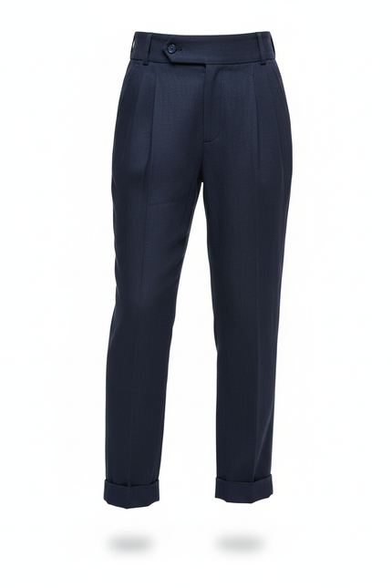 Pantalon En Lin Bleu Marine Plissé Taille Haute Enfant - vue 3