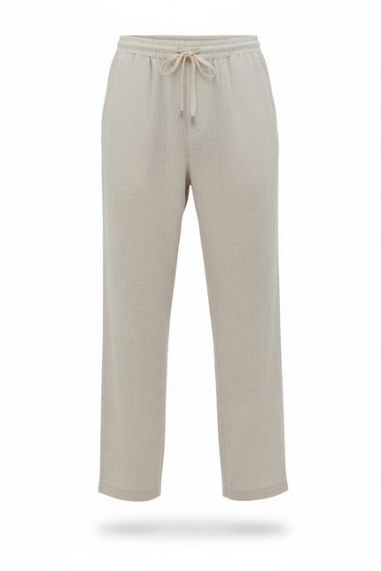 Pantalon En Lin Beige Ample Cordon Décontracté - vue 3