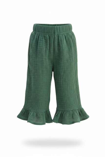 Pantalon En Lin Vert Ample Volants Fille Coton - vue 3