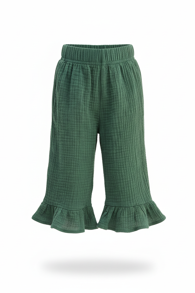 Pantalon En Lin Vert Ample Volants Fille Coton - vue 3