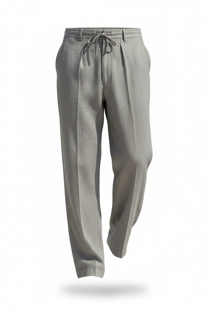 Pantalon En Lin Gris Homme Ample Droit Décontracté - vue 3