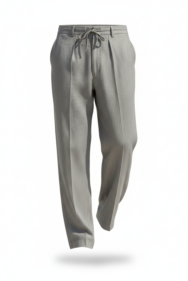 Pantalon En Lin Gris Homme Ample Droit Décontracté - vue 3