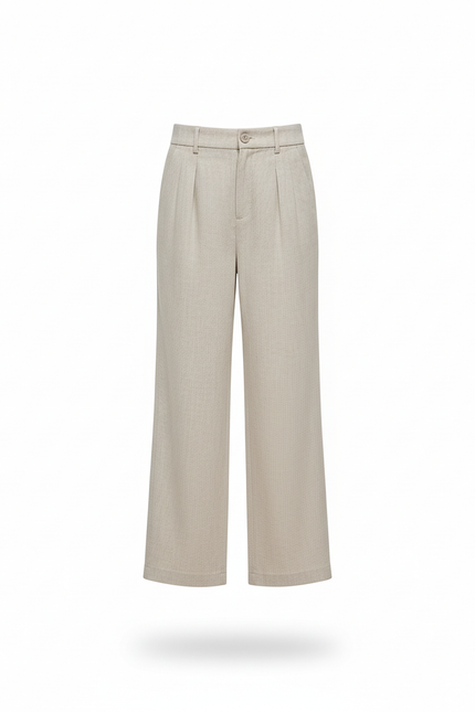 Pantalon En Lin Beige Ample Fille Plissé Décontracté - vue 3