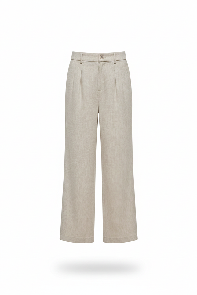 Pantalon En Lin Beige Ample Fille Plissé Décontracté - vue 3