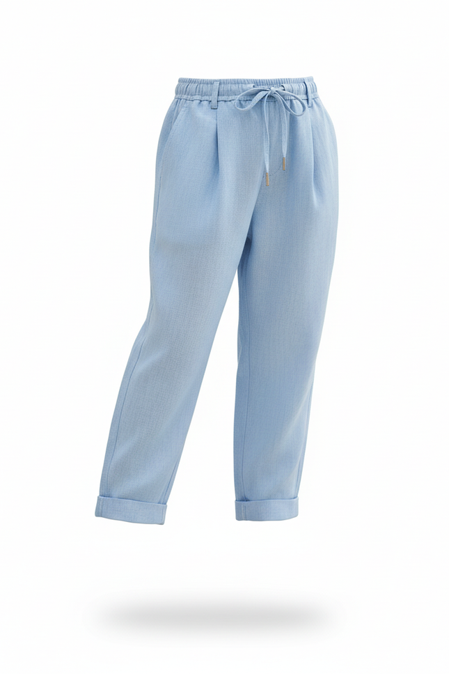 Pantalon En Lin Bleu Plissé Cordon Ample Enfant - vue 3