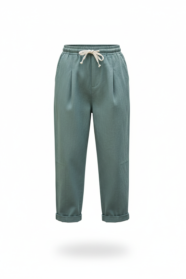 Pantalon En Lin Vert Ample Décontracté Enfant Léger - vue 3
