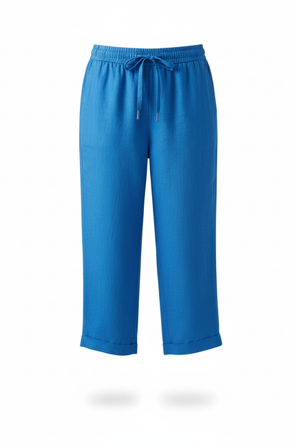 Pantalon En Lin Bleu Capri Ample Cordon Décontracté - vue 3
