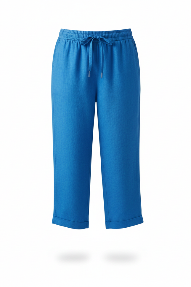 Pantalon En Lin Bleu Capri Ample Cordon Décontracté - vue 3