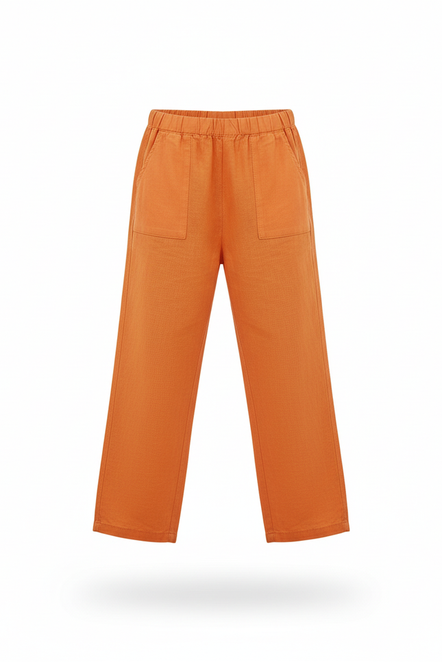 Pantalon En Lin Orange Ample Enfant Léger Fluide - vue 3
