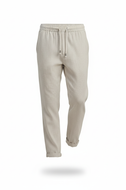 Pantalon En Lin Beige Cordon Décontracté Ample Homme - vue 3