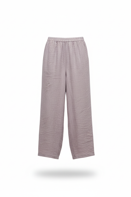 Pantalon En Lin Ample Violet Taille Élastique Femme - vue 3