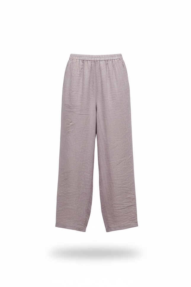 Pantalon En Lin Ample Violet Taille Élastique Femme - vue 3