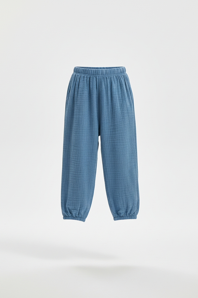 Pantalon En Lin Bleu Ample Décontracté Enfant Léger - vue 3