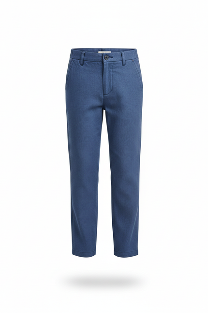 Pantalon En Lin Bleu Droit Décontracté Garçon - vue 3