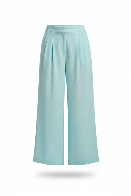 Pantalon En Lin Bleu Ciel Ample Plissé Fluide Élégant - vue 3