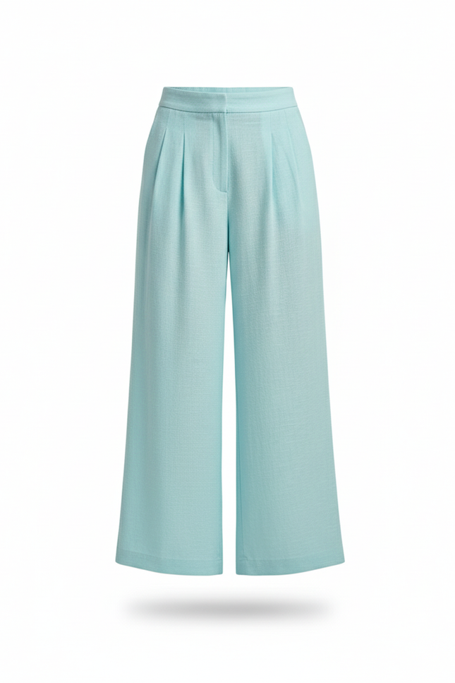 Pantalon En Lin Bleu Ciel Ample Plissé Fluide Élégant - vue 3