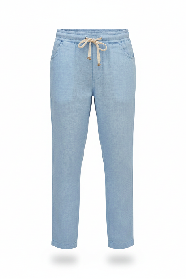 Pantalon En Lin Bleu Ciel Décontracté Cordon Enfant - vue 3