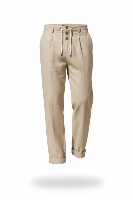 Pantalon En Lin Beige Homme Décontracté Léger Plissé - vue 3