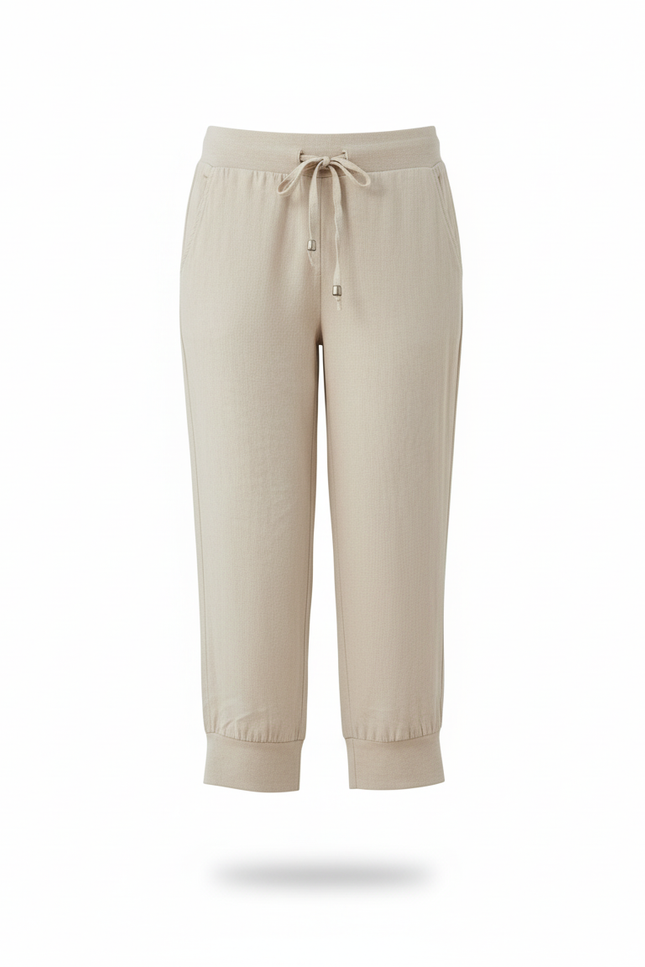 Pantalon En Lin Beige Capris Décontracté Cordon Femme - vue 3