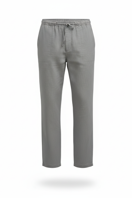 Pantalon En Lin Gris Homme Droit Cordon Léger Décontracté - vue 3