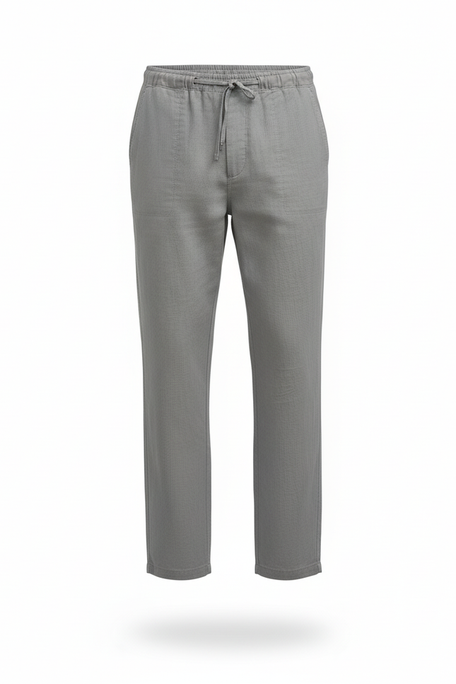 Pantalon En Lin Gris Homme Droit Cordon Léger Décontracté - vue 3