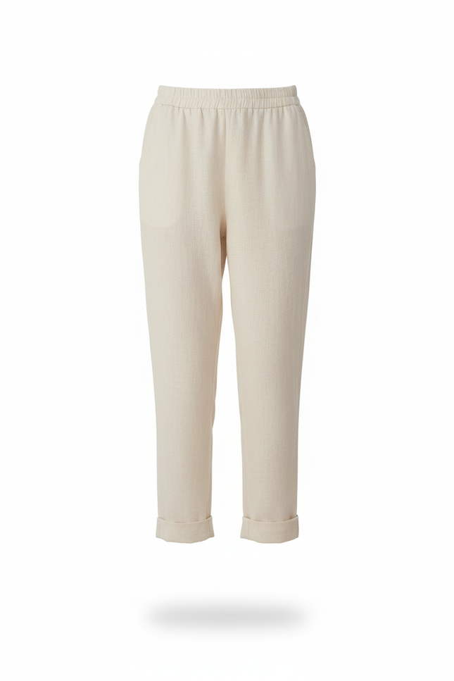 Pantalon En Lin Écru Ample Décontracté Femme - Beige - vue 3