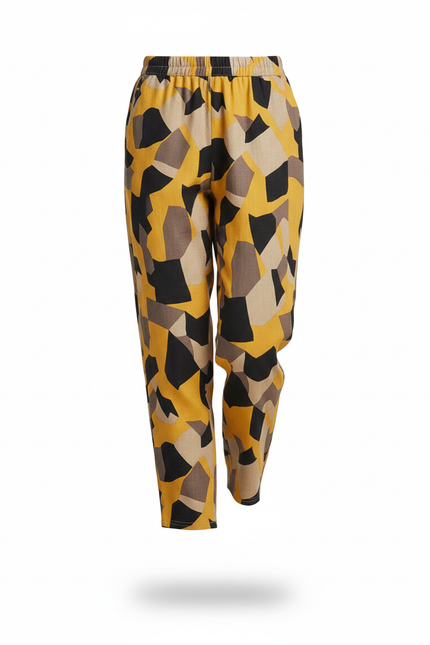 Pantalon En Lin Ample Imprimé Géométrique Jaune Noir - vue 3