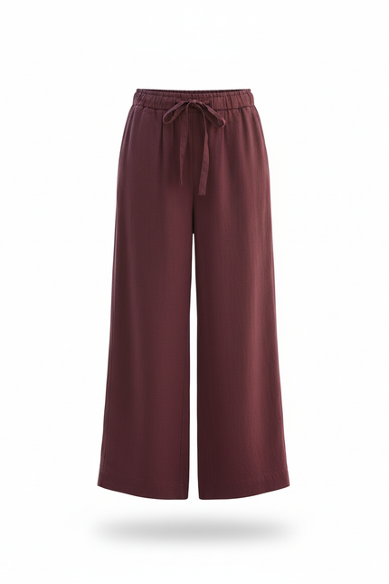 Pantalon En Lin Bordeaux - vue 3
