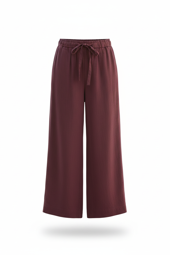 Pantalon En Lin Bordeaux - vue 3